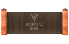 Ворота распашные деревянные с калиткой 3000×2500 ЗМК-5277